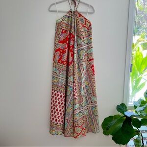 NWOT- Zara Colorful Low Back Halter Maxi Dress Size SM